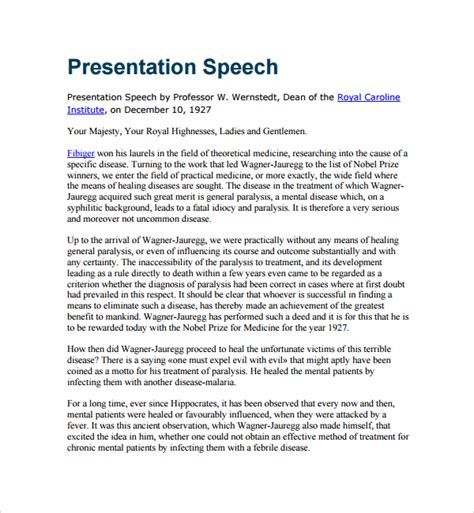 FREE 7+ Sample Presentation Speech Example Templates in PDF | MS Word | PPT