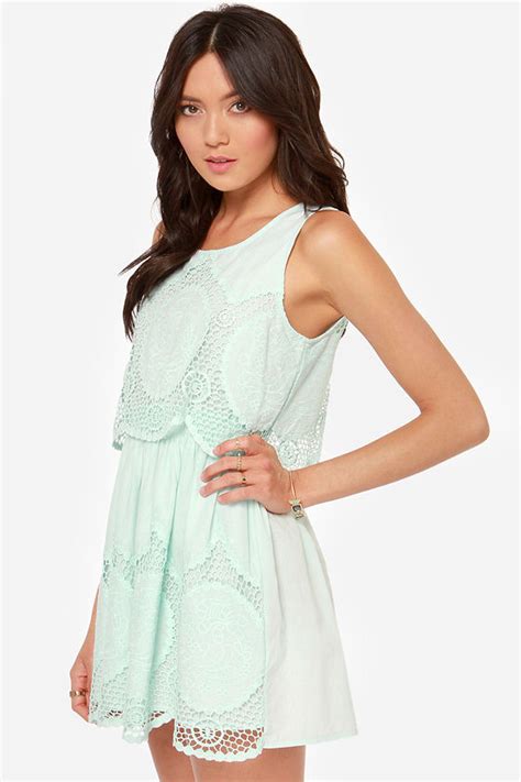 Lovely Mint Blue Dress - Lace Dress - Sleeveless Dress - $61.00