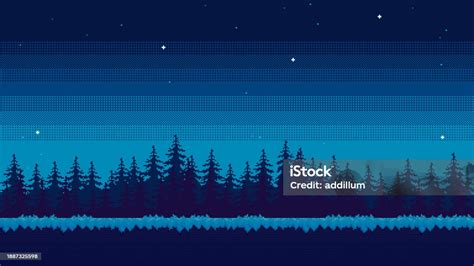 Pixel Art Forest At Night Background Seamless Landscape For Game Or Application Stock ...