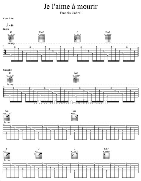 Je l'aime à mourir Tab Guitar Pro - Francis Cabrel - UNISSON ONLINE