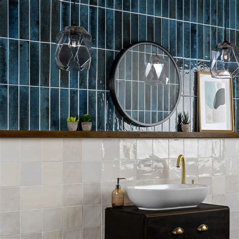 Hope Blue Gloss Brick Effect Wall Tiles | Walls and Floors