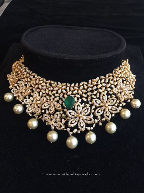 Beautiful Indian Diamond Choker Necklace Design - South India Jewels