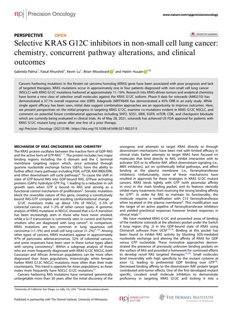 (PDF) Selective KRAS G12C inhibitors in non-small cell lung cancer ...