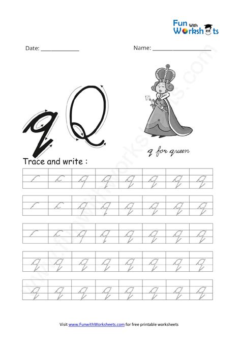 Cursive Handwriting (small Letter q) - free printable worksheets ...