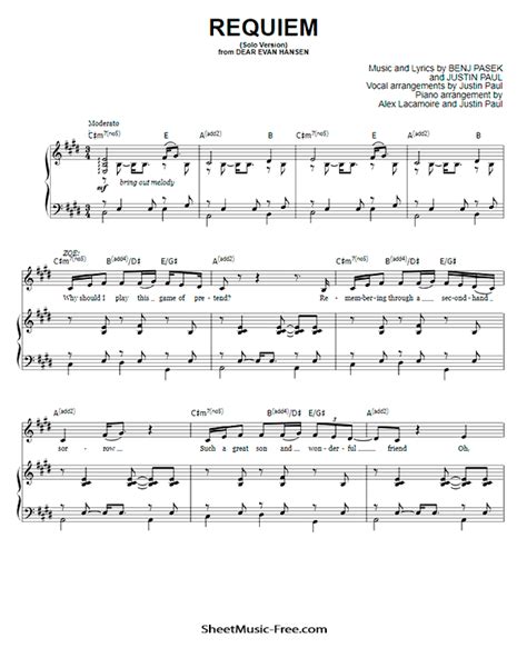 Requiem Sheet Music from Dear Evan Hansen - ♪ SHEETMUSIC-FREE.COM