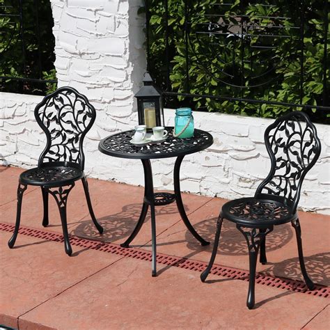 Sunnydaze 3-Piece Black Outdoor Cast Aluminum Patio Bistro Set ...