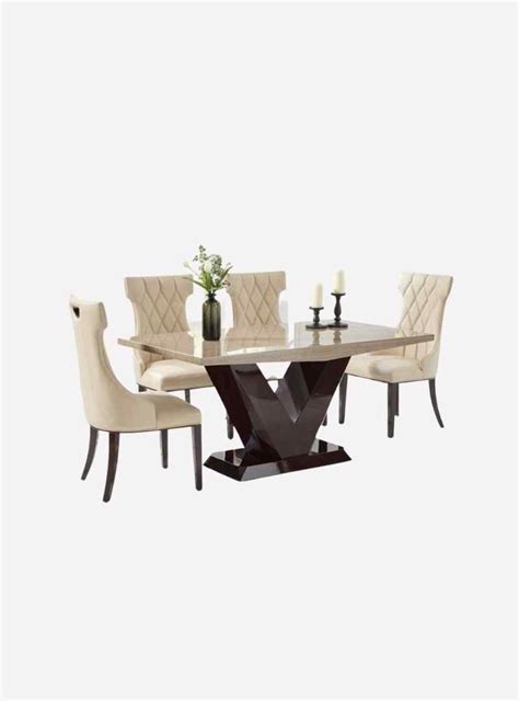 Italian Marble Dining Table Set with Designer Wooden Base and Chairs ...