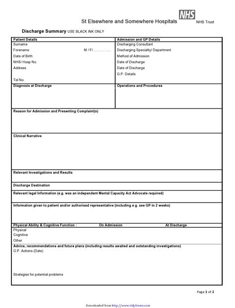 Hospital Discharge Form Template