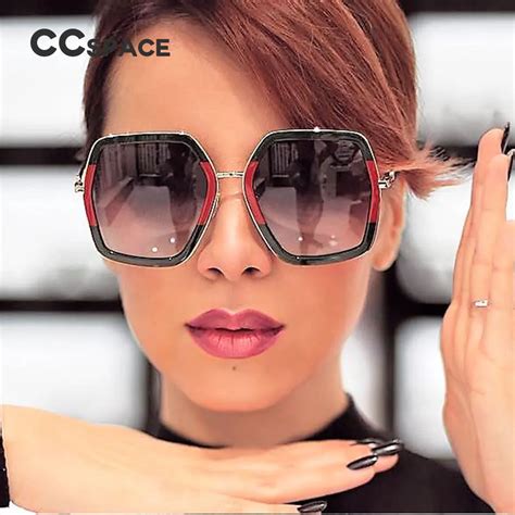 CCSPACE 6 Colors Big Frame Shiny Sunglasses For Women Square G Red Green Brand Glasses Designer ...