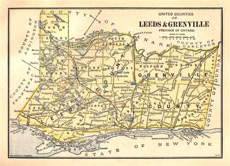 Leeds & Grenville Counties Township Map 1885 | Map, County map, Grenville