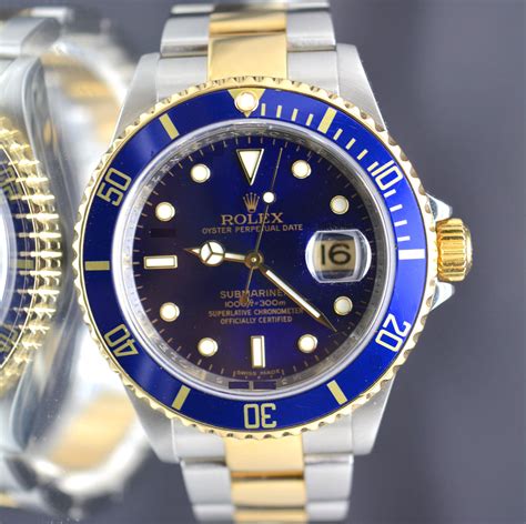 Rolex Submariner Blue Dial - 16613 Gold & Steel- No Holes Case ...