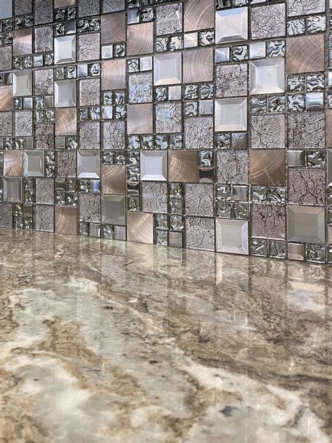 Glass Metal Gray Copper Mosaic Backsplash Tile | Backsplash.com