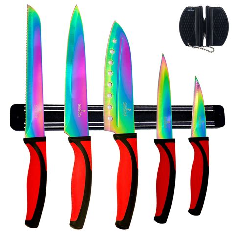 SiliSlick - Rainbow Knife Kitchen Starter Set (5 Professional Grade Iridescent/Rainbow Blade ...