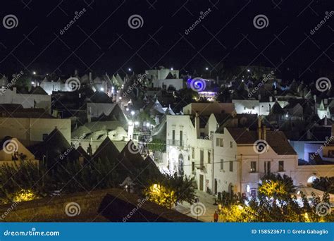 Night View of Alberobello Town in South Italy, Famous for Its Trulli Stock Image - Image of ...