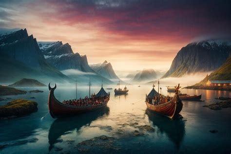 Premium AI Image | Nordic Saga Viking Ships at Twilight