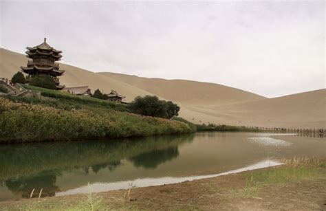 Dunhuang China Gansu Province Crescent Lake-20 Inch By 30 Inch Laminated Poster With Bright ...