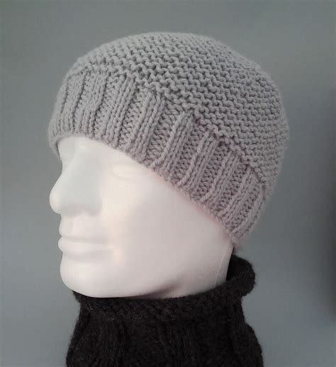 Mens Simple Beanie KNITTING PATTERN Easy Knit Hat Wool Knit Skullcap Pattern Kit in the Round ...