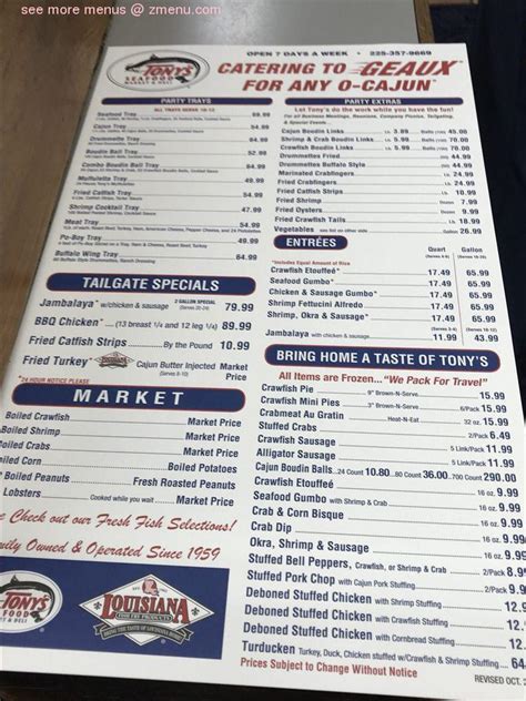 Online Menu of Tonys Seafood Market & Deli Restaurant, Baton Rouge, Louisiana, 70805 - Zmenu