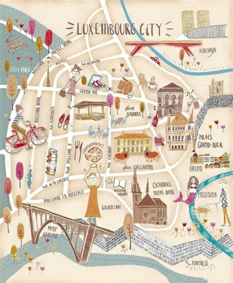 Luxembourg city map | Carte touristique, Cartes graphique, Affiche de voyage vintage