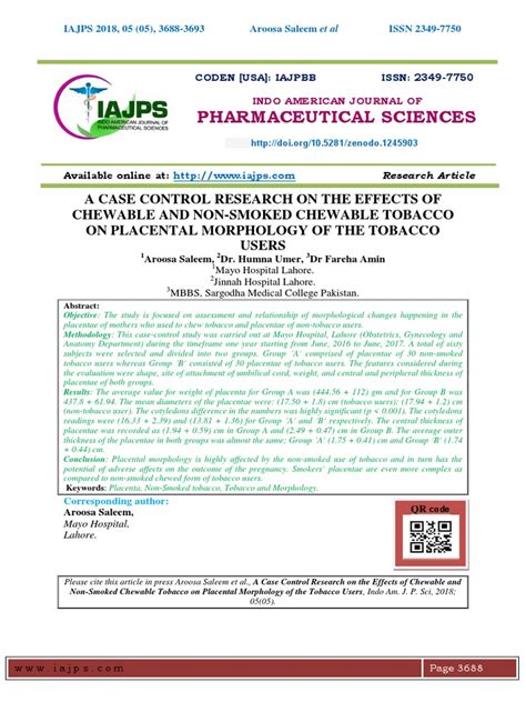 A Case Control Research On The Effects of Chewable and Non-Smoked ...