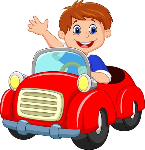 Cartoon boy driving red car 8386524 Vector Art at Vecteezy