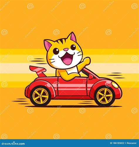 Cute Cat Kitten Driving a Car Fast Stock Vector - Illustration of animal, modern: 186185822