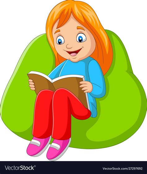 Illustration of Little girl reading a book sitting on big pillow ...