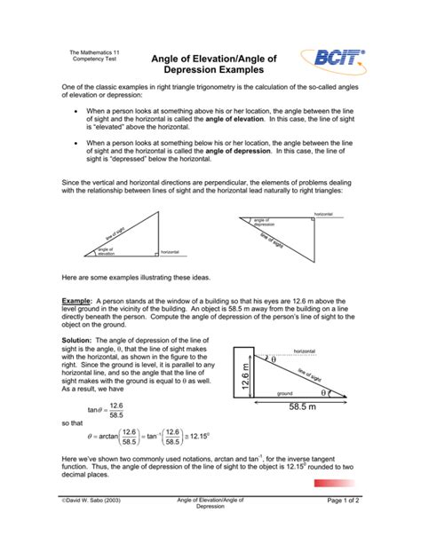 Angle of Elevation/Angle of Depression Examples