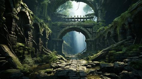 Ancient ruins fantasy background adventurer exploring dangerous and ...