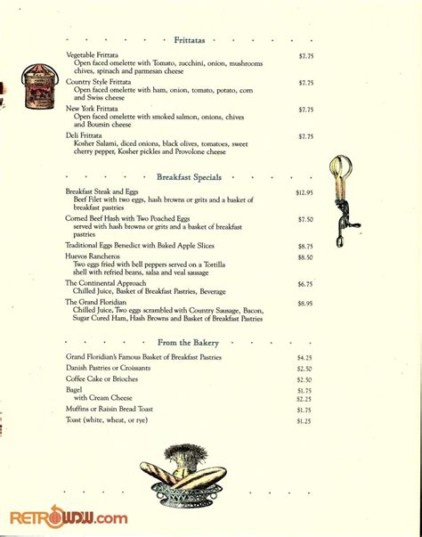 Flagler's Breakfast Menu - Grand Floridian Resort 1988 - RetroWDW