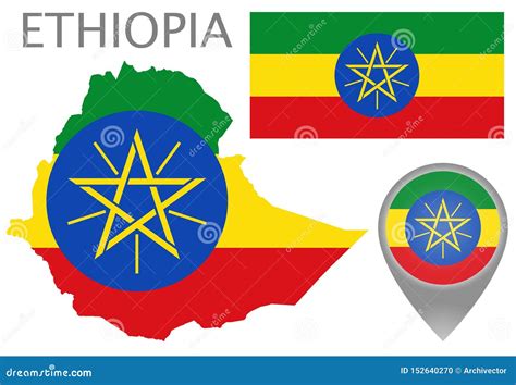 Ethiopia Flag, Map and Map Pointer Stock Vector - Illustration of ...