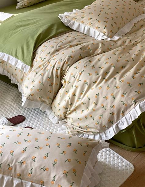 Green Floral Duvet Cover Set Fresh Flower Boho Bedding Set - Etsy