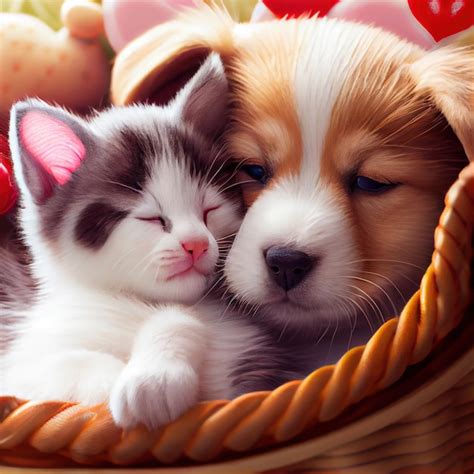 Gato y perro durmiendo juntos generative ai | Foto Premium