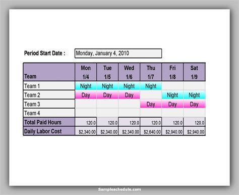 Dupont Work Schedule Template