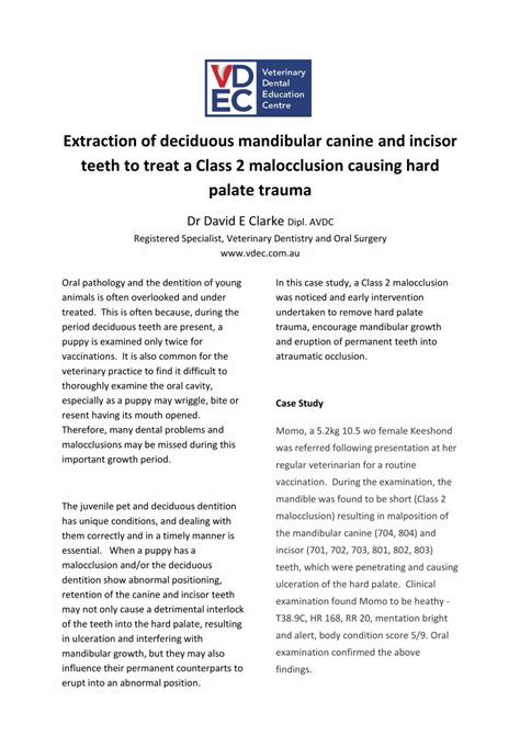 (PDF) Extraction of deciduous mandibular canine and incisor ... · 2. Placement of an incline ...