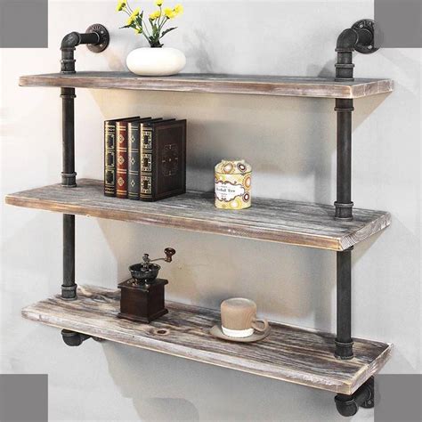 Rustic Pipe Shelving Unit, Metal Decorative Accent Wall Book Shelf for ...