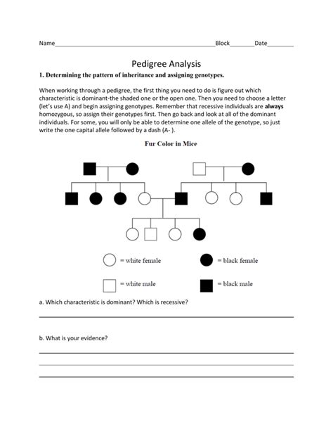 Analyzing Pedigrees Worksheet