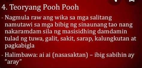 Halimbawa ng mga salita sa teoryang pooh-pooh - Brainly.ph