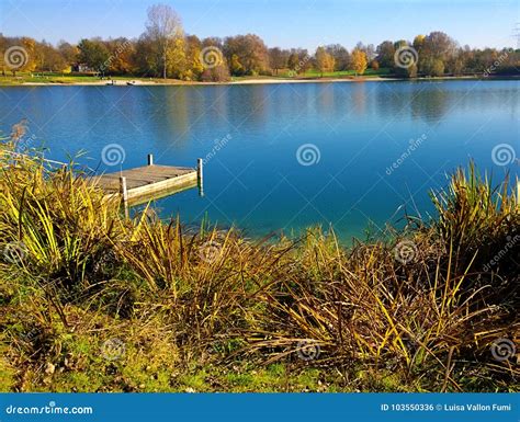 Eching, Germany - Eching Lake on Autumn with Wooden Pier Stock Photo ...