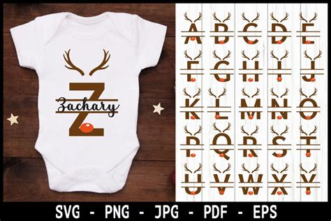 Christmas Split Monogram Alphabet, Reindeer bundle SVG