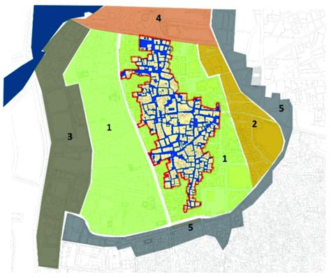 The buffer zone around the listed heritage where areas 1 to 5 represent ...