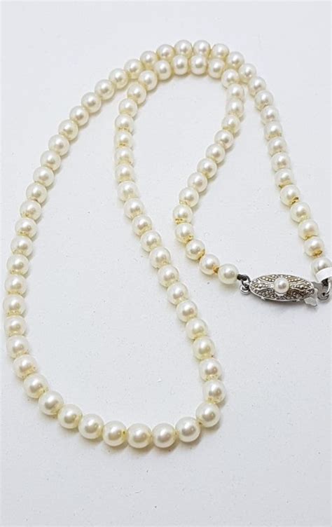 * SOLD * Sterling Silver Clasp Mikimoto Pearl Vintage Necklace / Chain ...