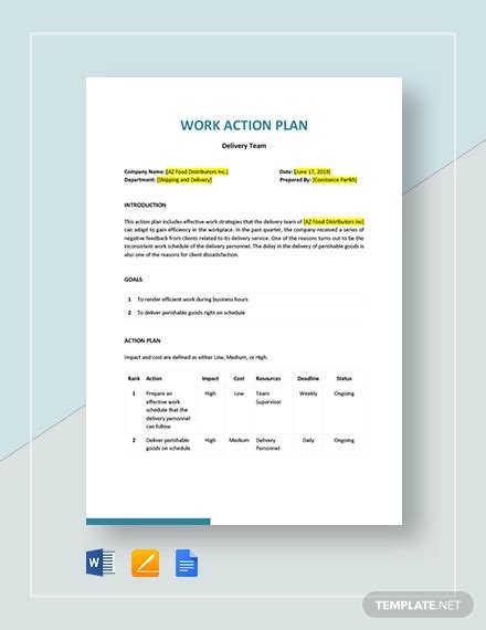 Work Action Plan - 31+ Examples, Format, Steps, PDF