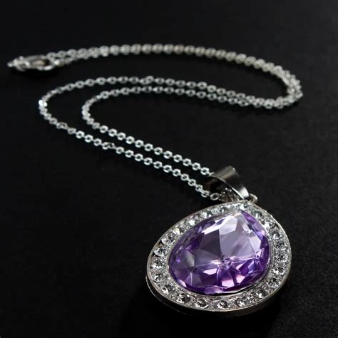 Sofias Amulet Princess Necklace Purple Rhinestone Deep Purple Bridesmaid Necklace Oval Tear Drop ...