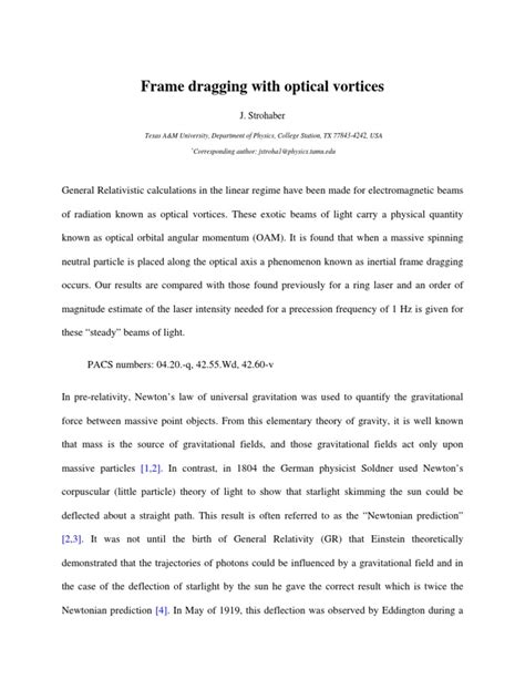 Frame Dragging With Optical Vortices | PDF | Gravity | General Relativity