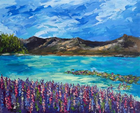 New Zealand Painting Landscape Original Art Lupines Field | Etsy