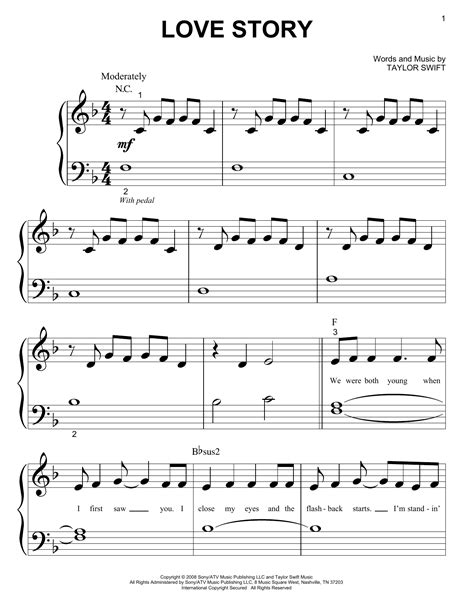 Love Story sheet music by Taylor Swift (Piano (Big Notes) – 74568)