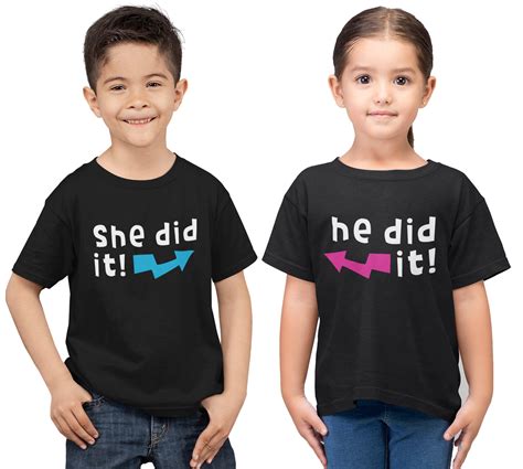 Funny Brother Sister Twins Matching T-shirt He Did It She - Etsy UK