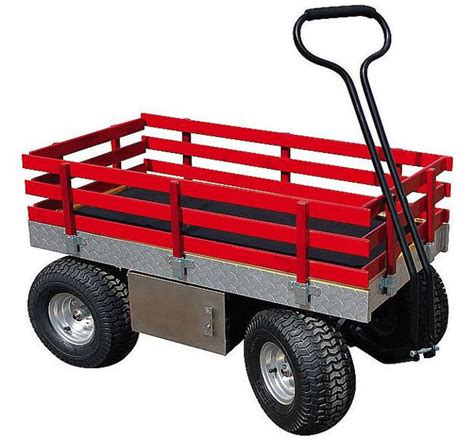 4SeasonGreenhouse. Heavy Duty Garden Wagon with Canopy - red / Diamond Plate