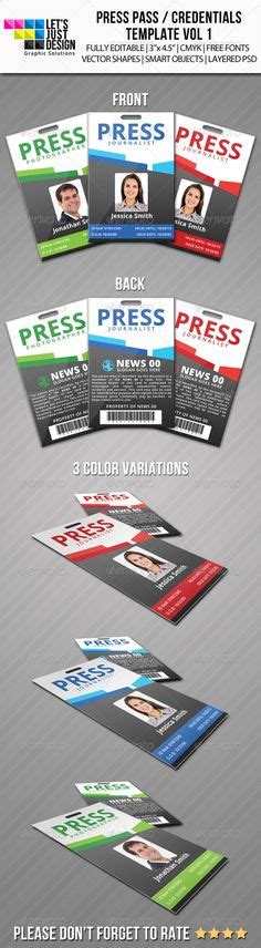 Press Pass / Credentials Template Vol 1 — Photoshop PSD #media pass # ...